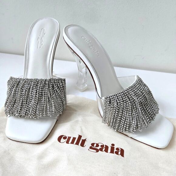 Cult Gaia NEW Lana Rhinestone Crystal Fringe 4" Heels Sandal Size EU 36 US 6 - Picture 1 of 15